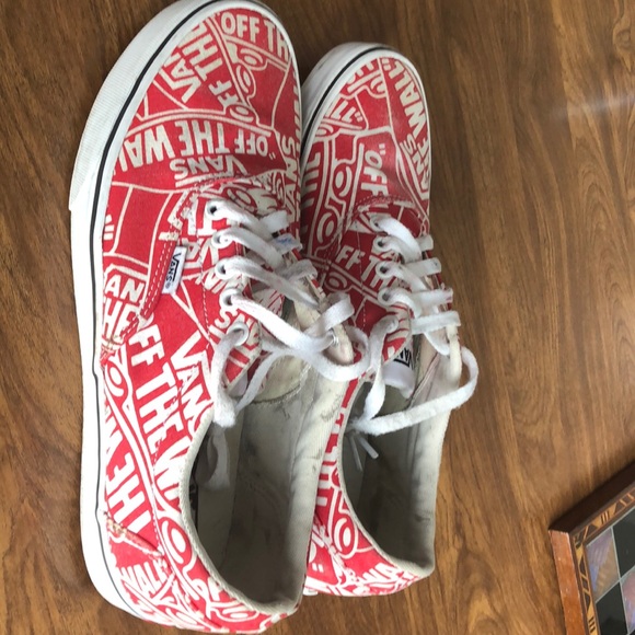 red vans with white writing